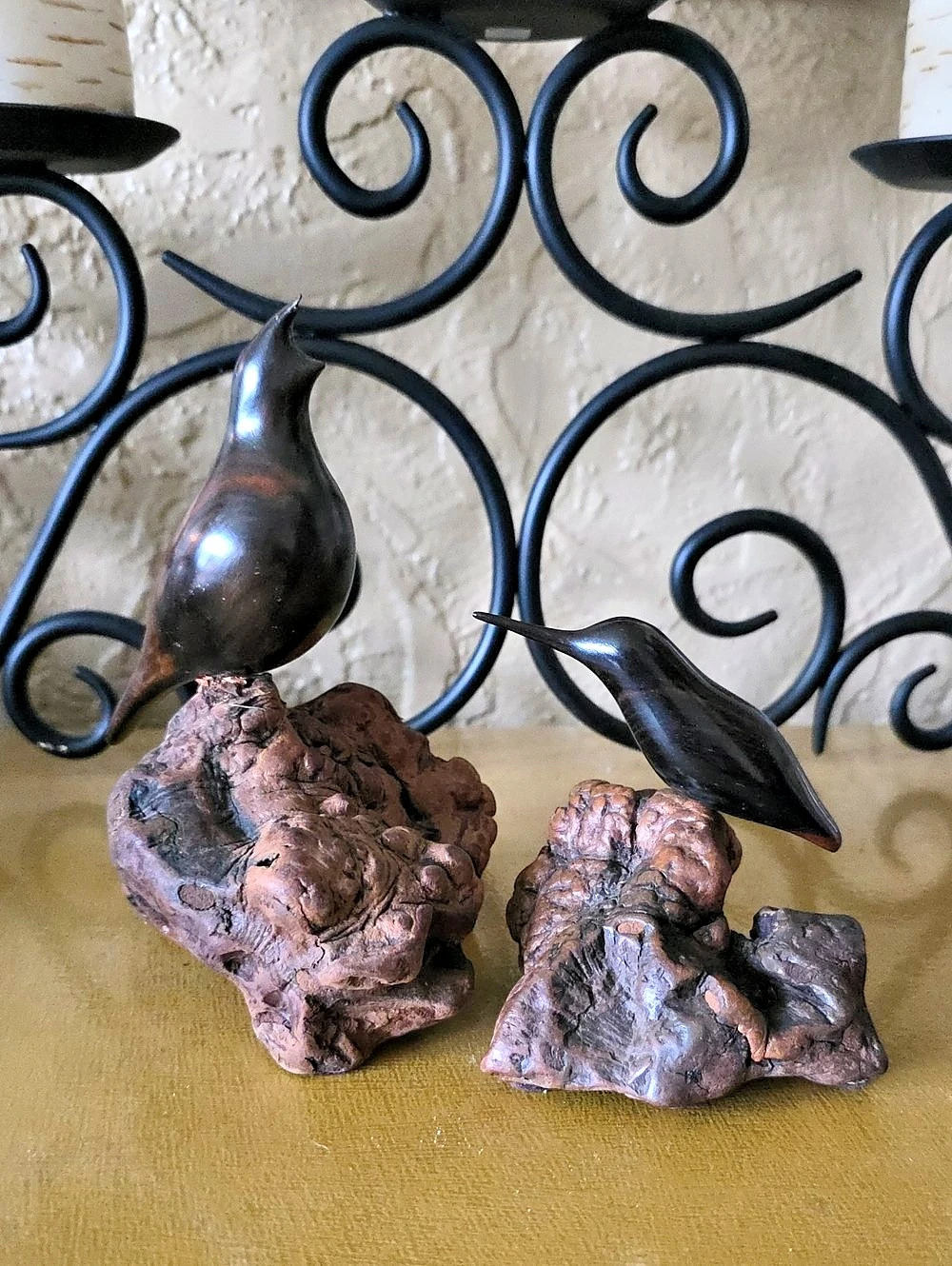 Handcrafted Wooden Bird Sculpture Decor in Brown & Black